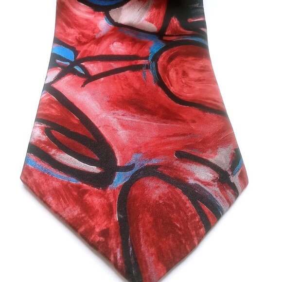 Vintage Ketch Classic Men's Tie Abstract Print Red Black Blue Polyester 57"Long - Picture 3 of 12